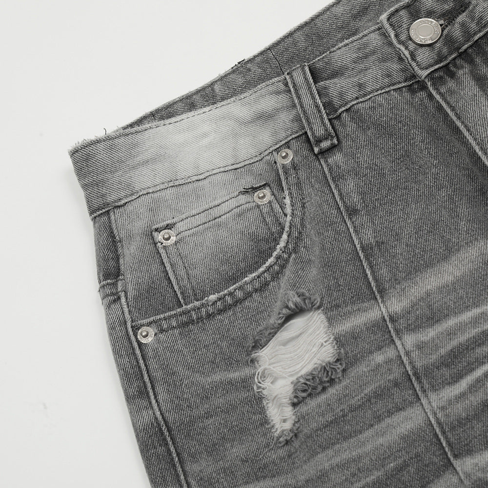 Wash water gradient denim straight leg pants