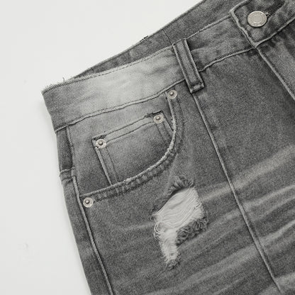 Wash water gradient denim straight leg pants