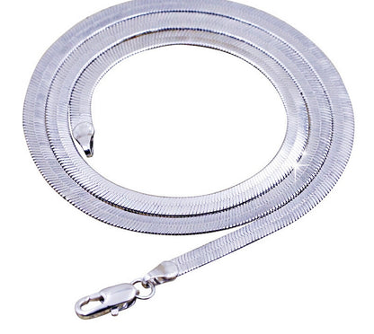 Unisex zilverkleurige platte slangenketting met karabijnsluiting