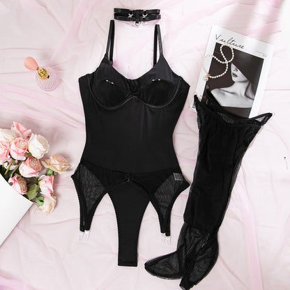 Mesh Lingerie Bodysuit Garter Set