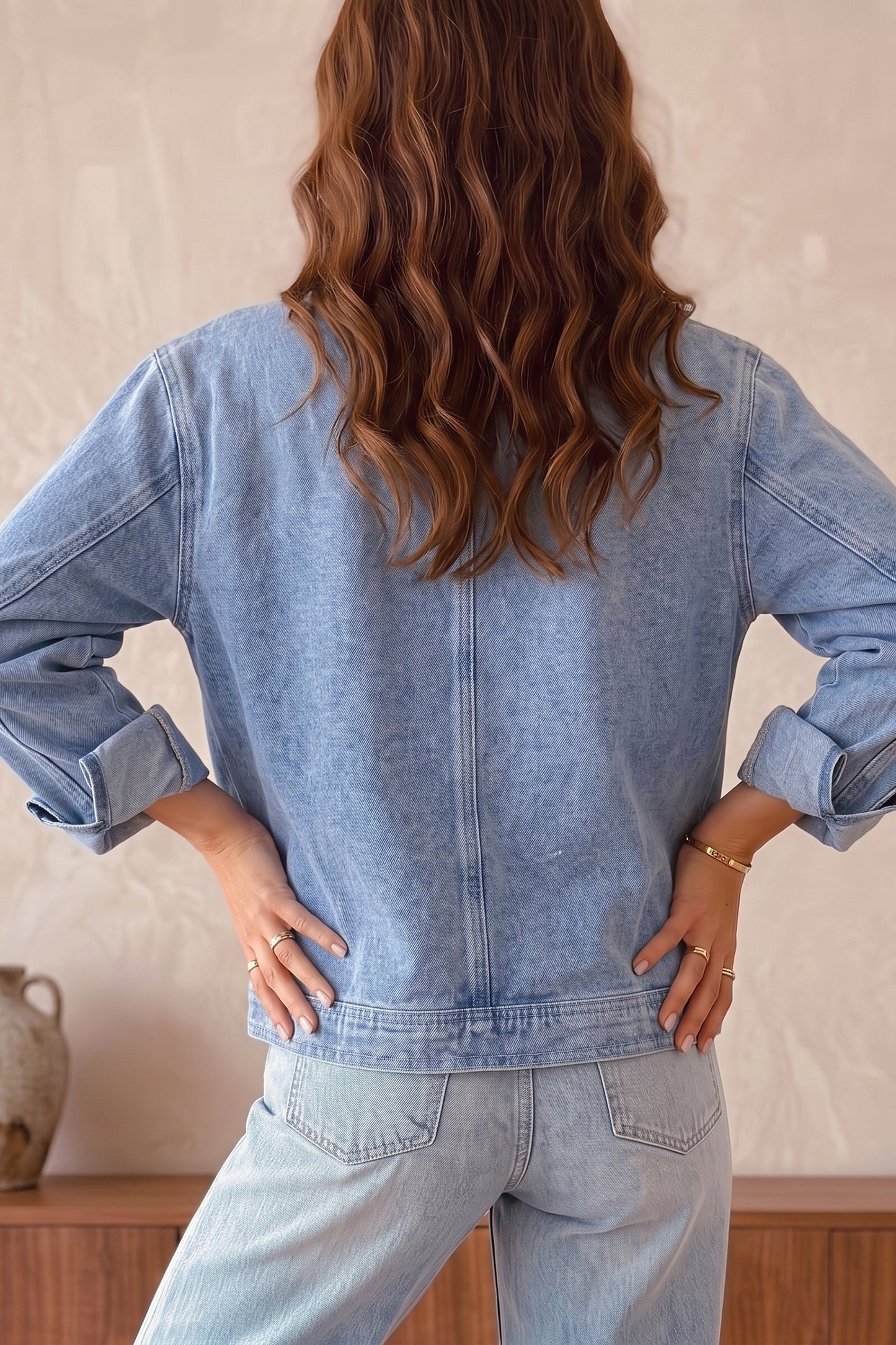 Denimjack met lange mouwen zakken ritssluiting versierd met klinknagels