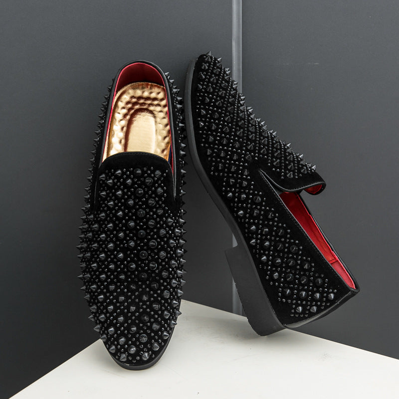 Mens Pointed Toe Leather Shoes with Rhinestone