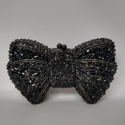 Rhinestone Bow Evening Bag with Chain