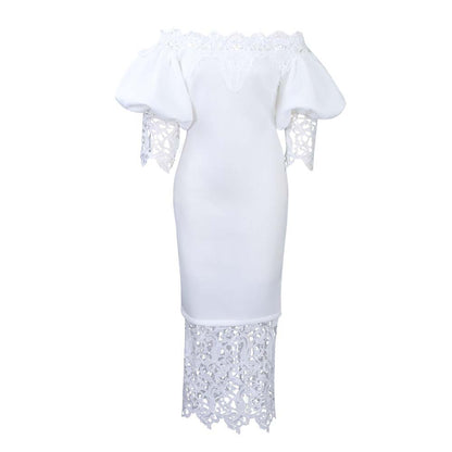 Elegant Lace-Panelled Boat-Neck Dress