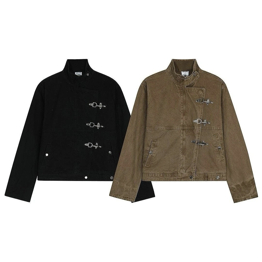 Retro Airplane Buckle Denim Jacket