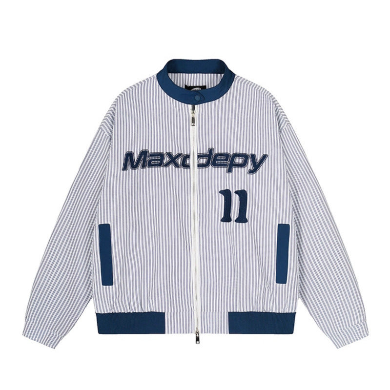 Gestreepte casual baseballjas met print en constrast
