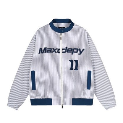 Gestreepte casual baseballjas met print en constrast