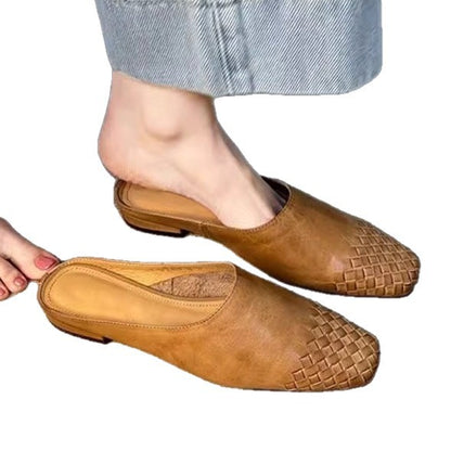 Sheepskin Version ~ French Retro Braided Toe-Cap Half Slippers for Women, Fashionable Lazy Slip-On Casual Sandals for Outer Wear