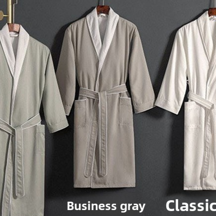 Unisex Long Hotel Bathrobe Double-Layer Gabardine