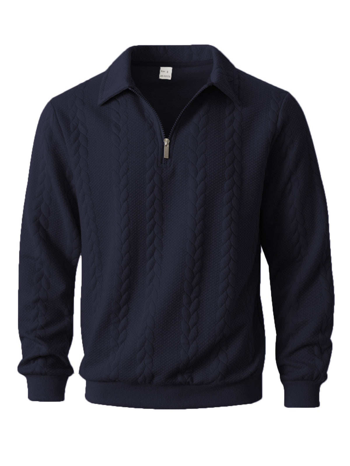 Men Jacquard Lapel Zip Up Jacket Casual Long Sleeve Sweatshirt