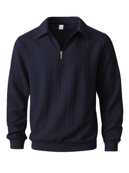 Men Jacquard Lapel Zip Up Jacket Casual Long Sleeve Sweatshirt