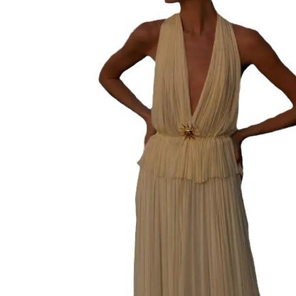 Halter Rugloze V-hals Top En Lange Rok In Vakantie Stijl