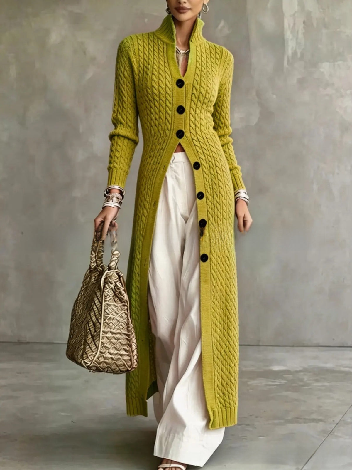 Women's Twist Pattern Stand Collar Long Sleeve Sweater