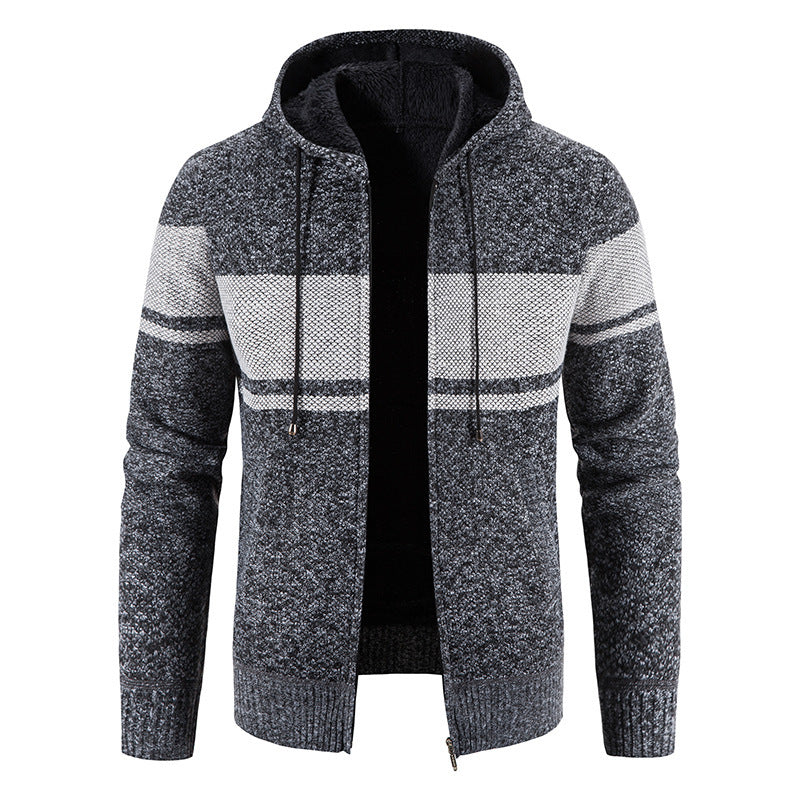 Spring and Autumn Men's Hooded Knitted Cardigan