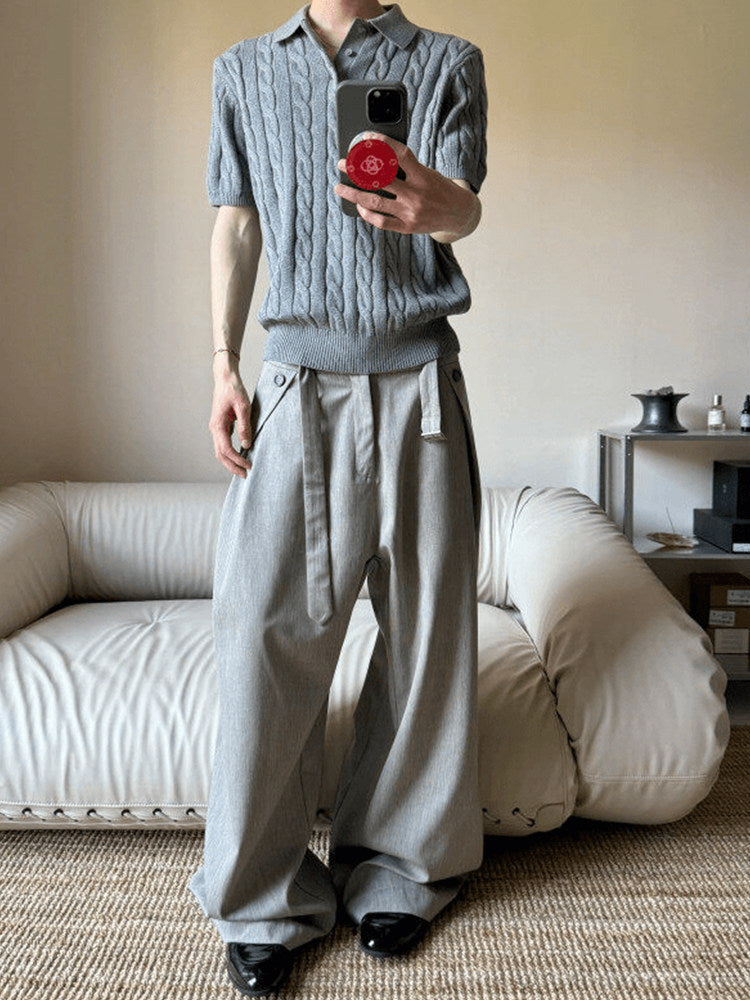 Retro Cable Knit Polo Shirt