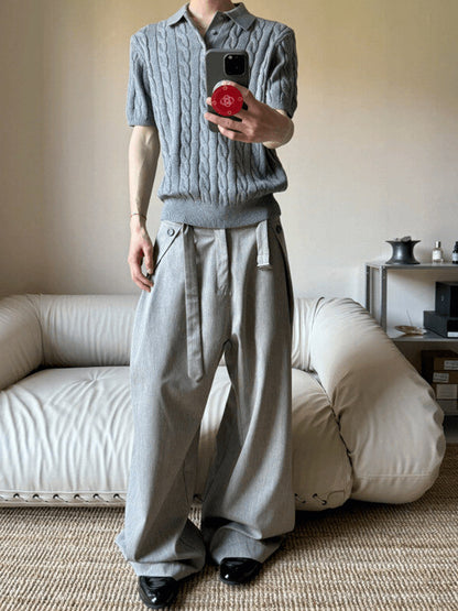 Retro Cable Knit Polo Shirt