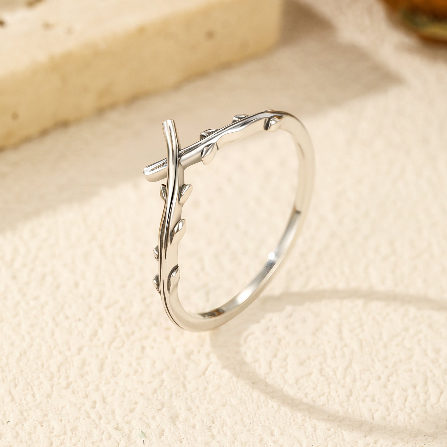 S925 Zilveren Kruis Olijftak Ring