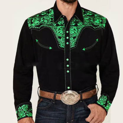 New Print Shirt Vintage Style Cardigan Polo Collar Mens Shirt Spring Autumn Daily Casual Shirt