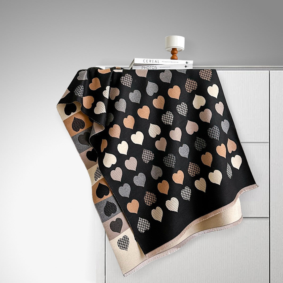 Double Sided Heart Pattern Womens Scarf