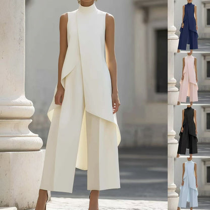 Womens High-Neck Sleeveless Wide-Leg Pants Set