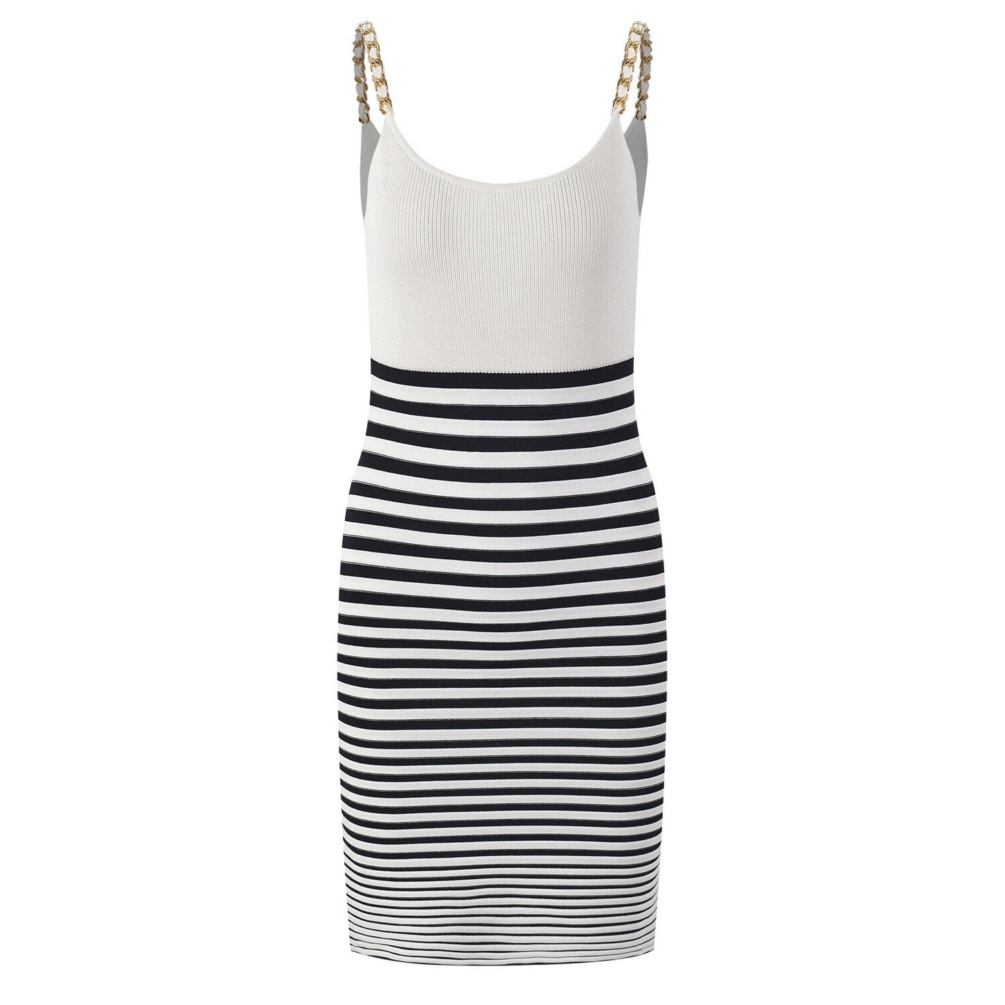 Trendy geribde mini-jurk met strepen en kettingbandjes