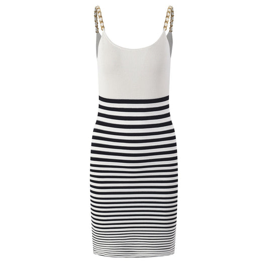 Trendy geribde mini-jurk met strepen en kettingbandjes