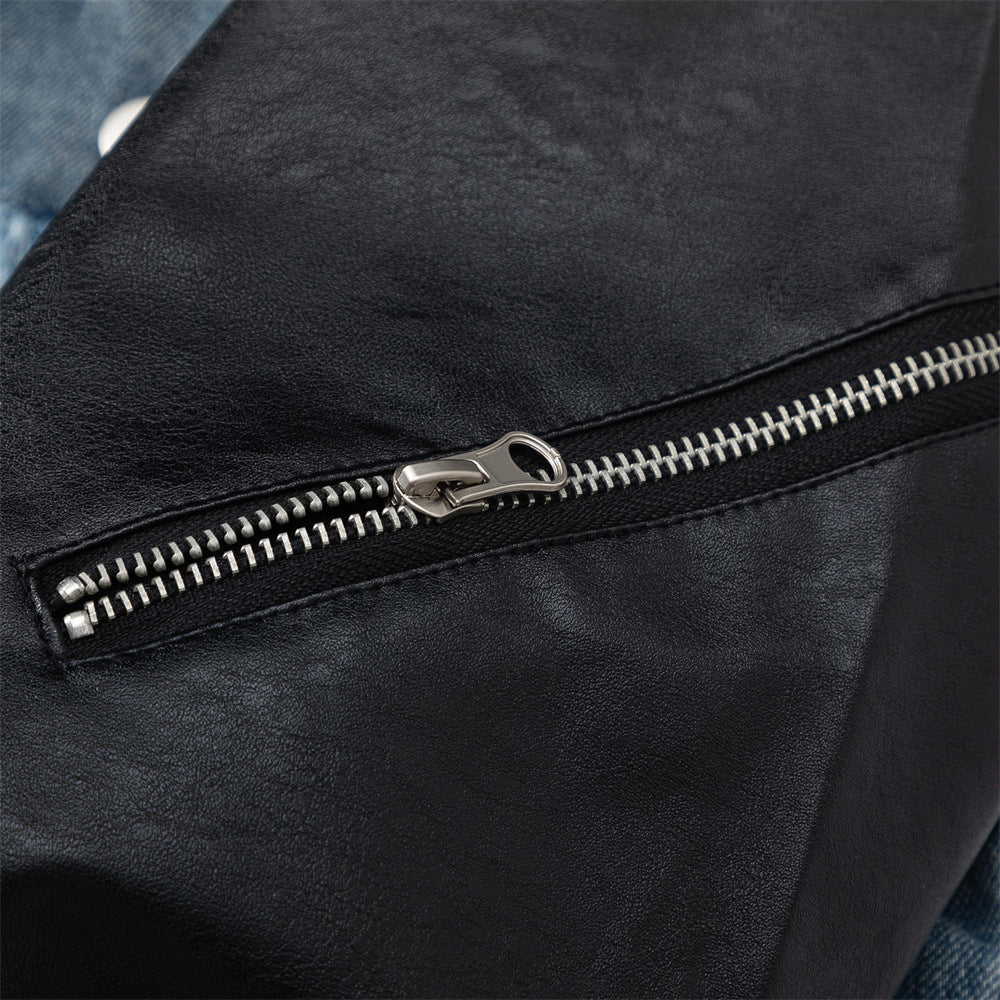 Amerikaanse PU-leren spijkerjas met stiksels