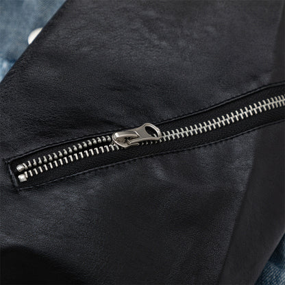 Amerikaanse PU-leren spijkerjas met stiksels