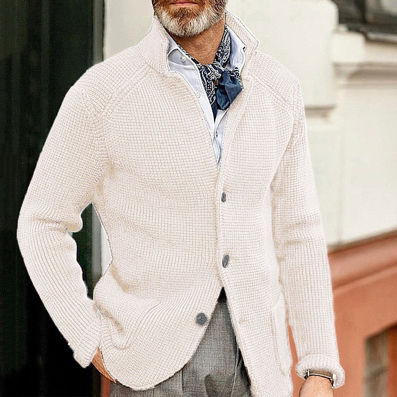 Mens Thick Knit Cardigan Sweater with Buttoned Lapel