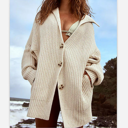 Women Loose Casual Solid Color Knitted Cardigan Sweater