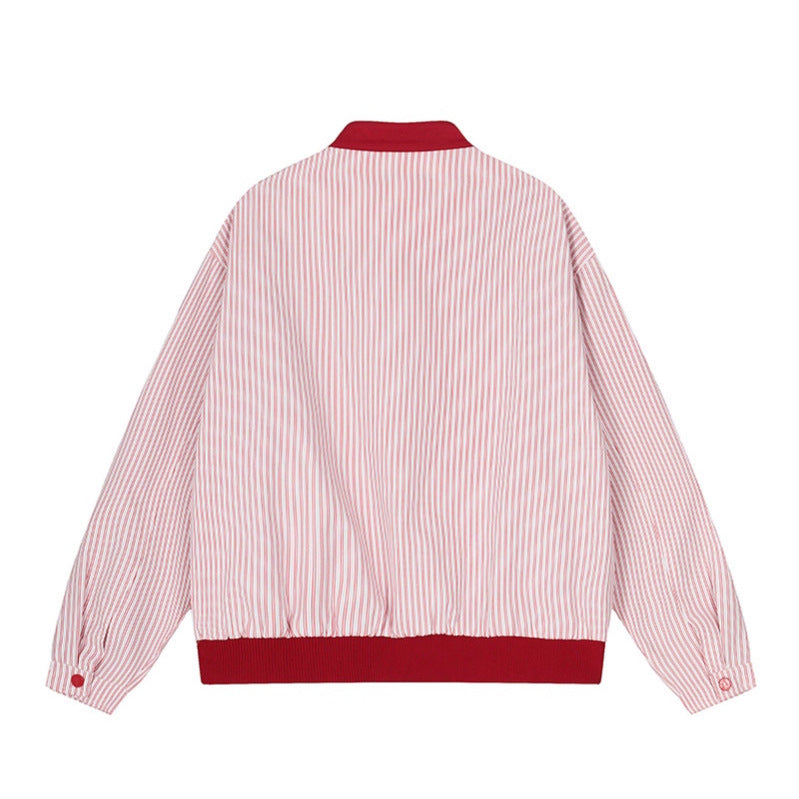 Gestreepte casual baseballjas met print en constrast