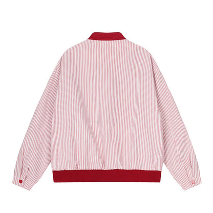 Gestreepte casual baseballjas met print en constrast