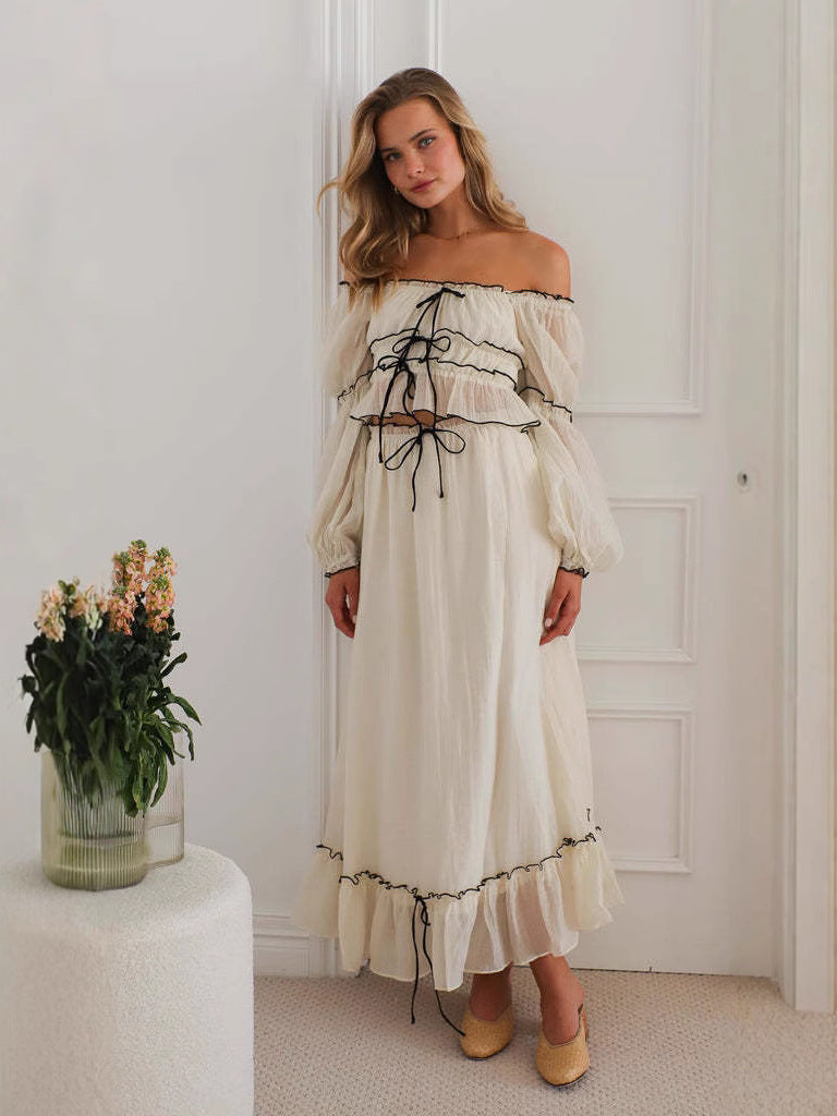 Womens Puff Sleeve Dress and Skirt Set