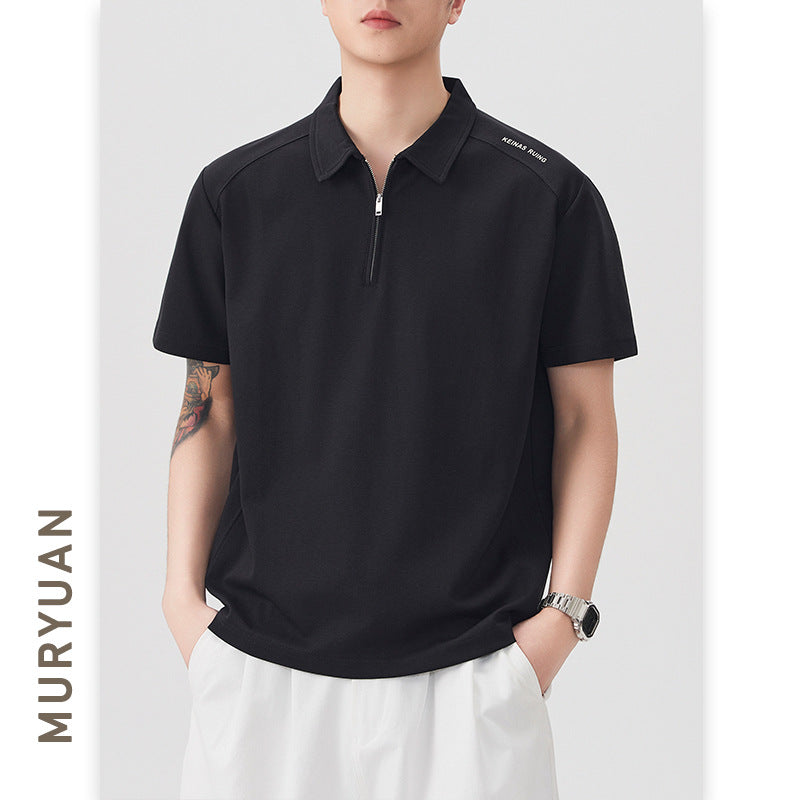 Short-sleeved polo shirt for men, loose-fitting, with letter printing and patchwork T-shirt
