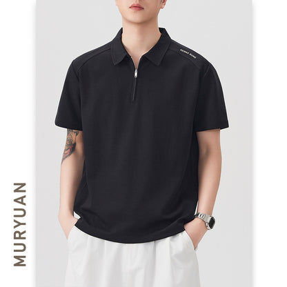 Short-sleeved polo shirt for men, loose-fitting, with letter printing and patchwork T-shirt