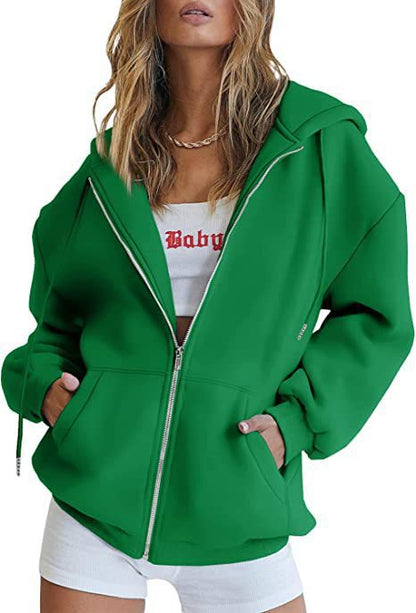 Long-sleeved hooded sweater-style women's coat