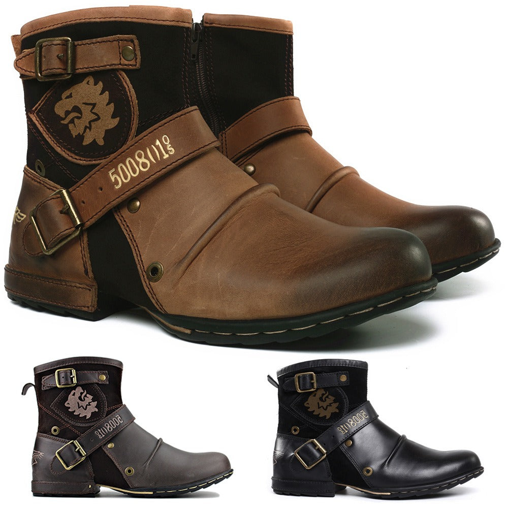 Western denim PU-leren Martin boots voor heren