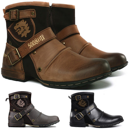 Western denim PU-leren Martin boots voor heren