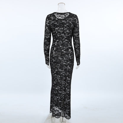 European and American perspective jacquard sexy lace fashion dress