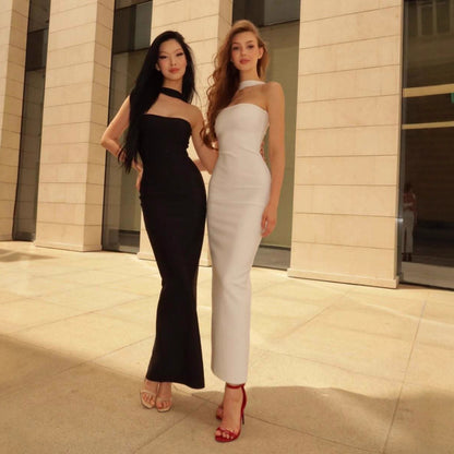 Women's Strapless One-Shoulder Halter Backless Fitted Bodycon Slit Dress