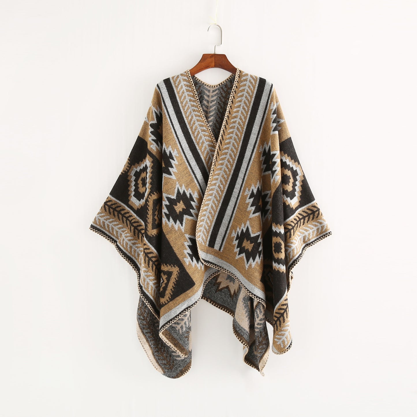 NEW Women Winter Boho Hooded Coat Cape Poncho Ladies Shawls Wrap Female Pashmina Plaid Cashmere Blanket Scarf