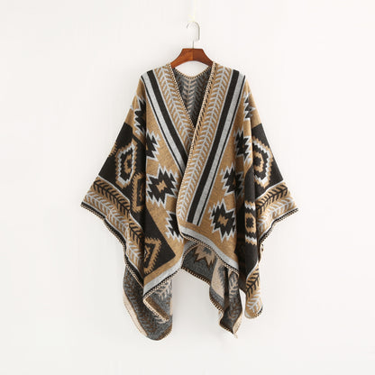 NEW Women Winter Boho Hooded Coat Cape Poncho Ladies Shawls Wrap Female Pashmina Plaid Cashmere Blanket Scarf