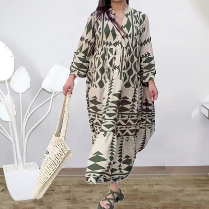 New temperament printed shirt dress Bohemian dress