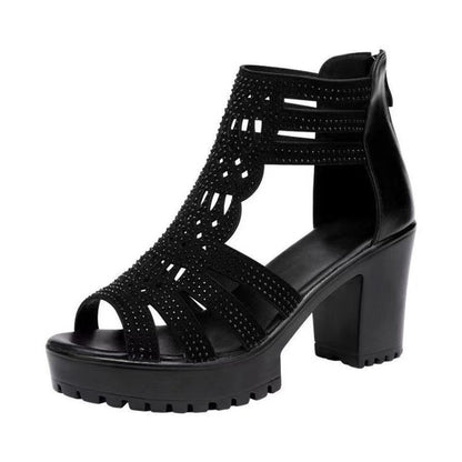 Women Soft Sole Solid Color High Heel Sandals