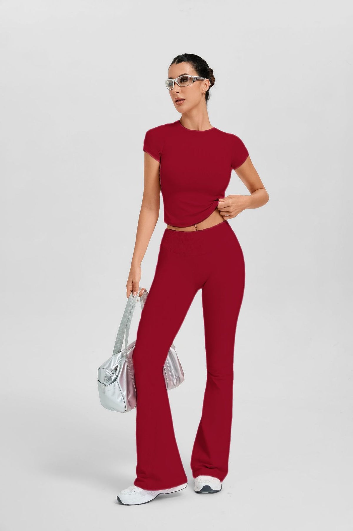 Women's Short Sleeve Flared Leg 2-Piece Yoga Set
