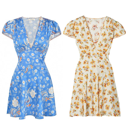 Floral Print Silk Short Dress