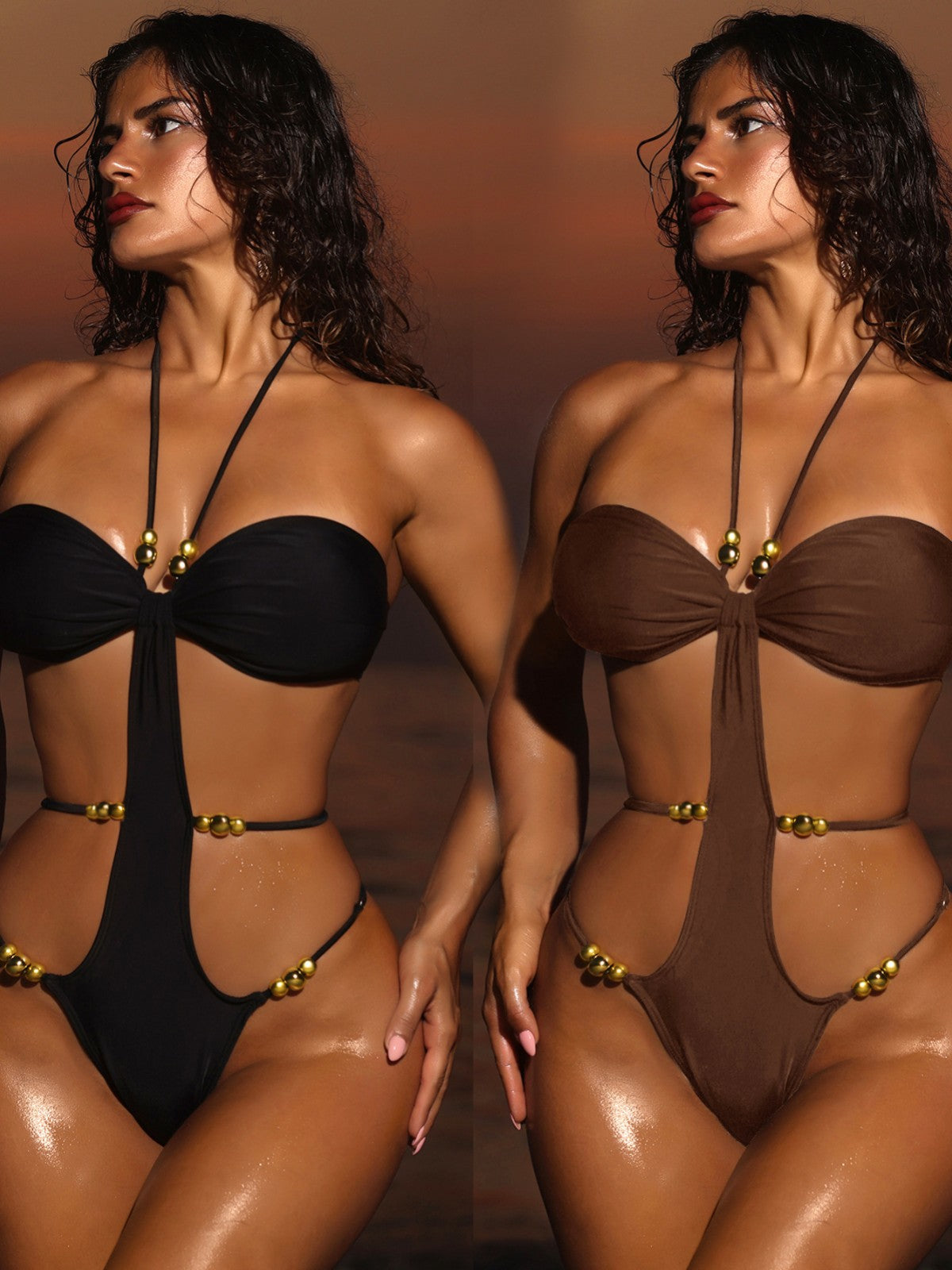 One-piece halter swimsuit