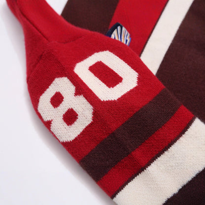 Color blocked letter embroidery V-neck sweater