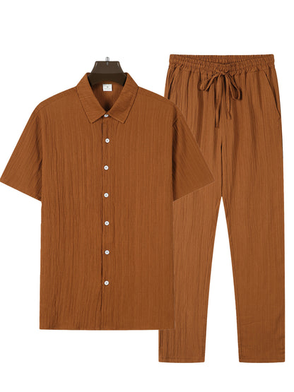 Men's Striped Short-Sleeve Shirt and Drawstring Pants Set
