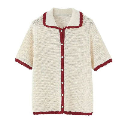 Women's Clothing Polo Shirt Knit Jacket + Knit Shorts Set